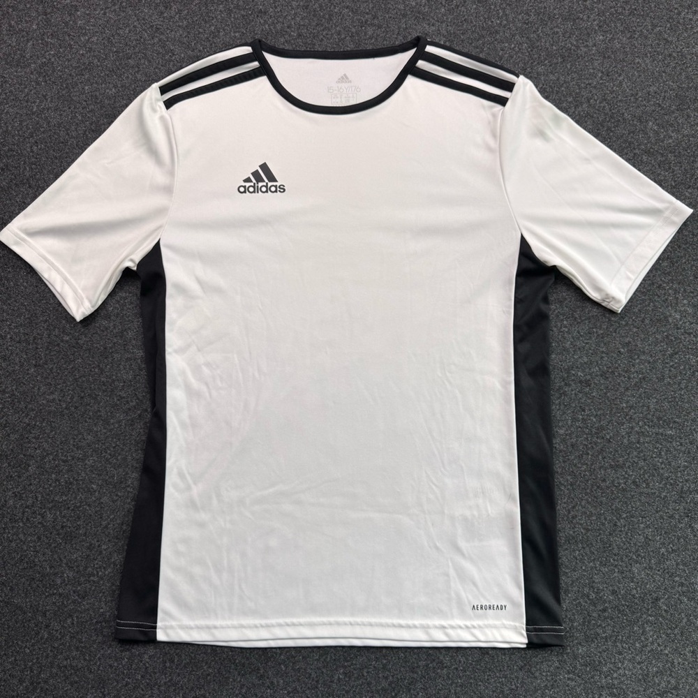 Adidas Boys XL Short Sleeve Soccer Tee in White and Blue